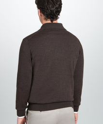 Chocolate Merino Wool Long Sleeve Polo Shirt