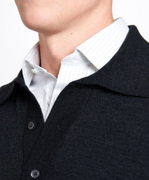 Grey Merino Wool Long Sleeve Polo Shirt