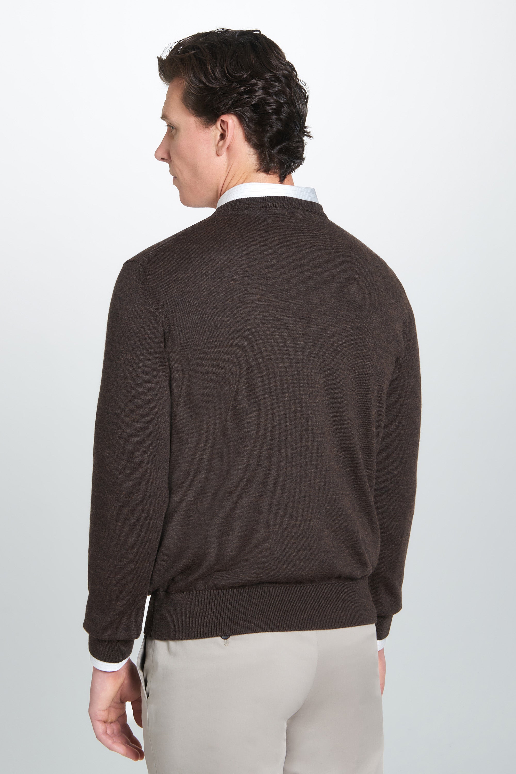 Chocolate Merino Wool Crew Neck Sweater