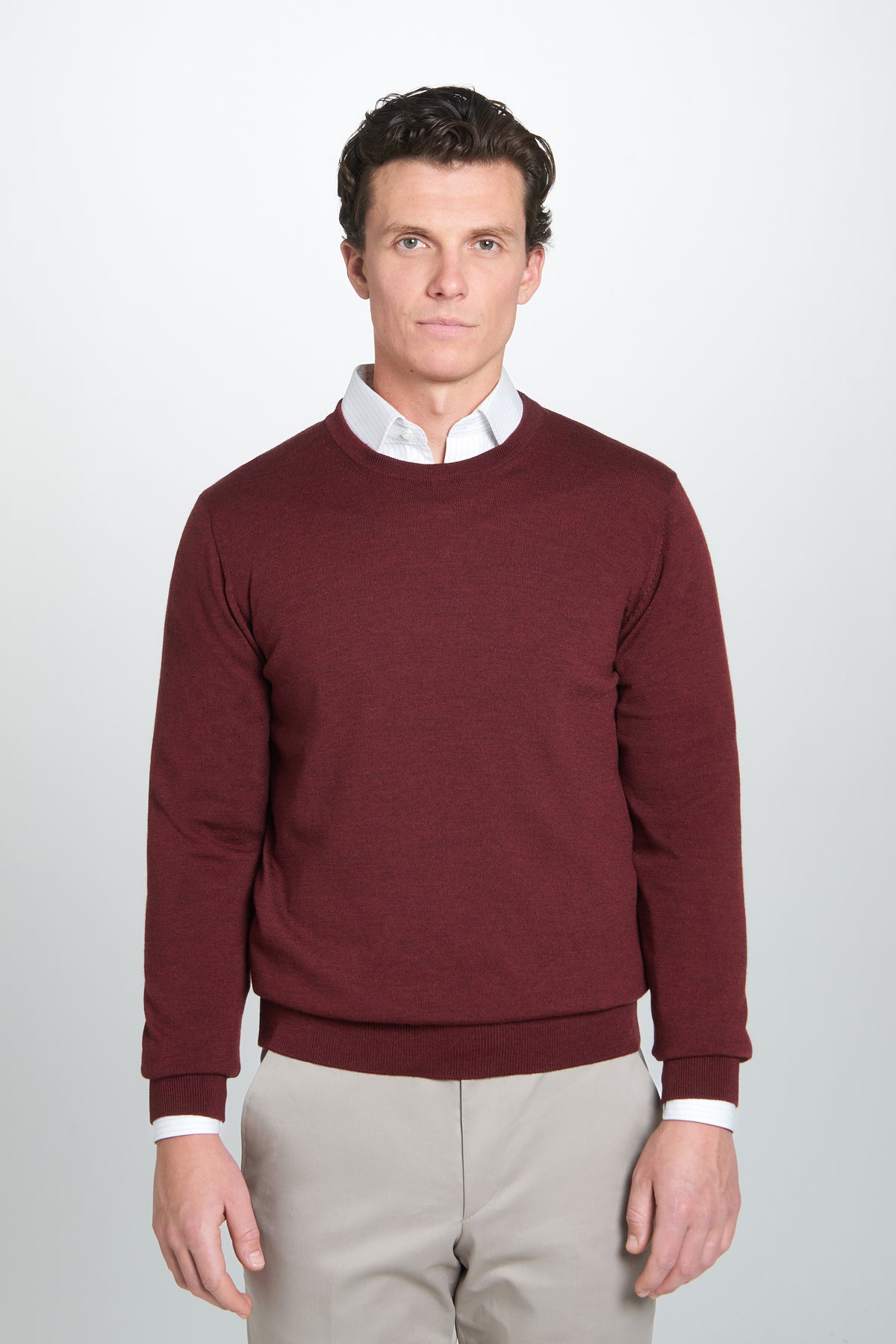 Burgundy Merino Wool Crew Neck Sweater