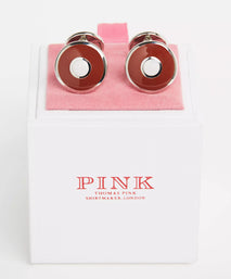 Red Silver Finish Enamel Target Cufflinks