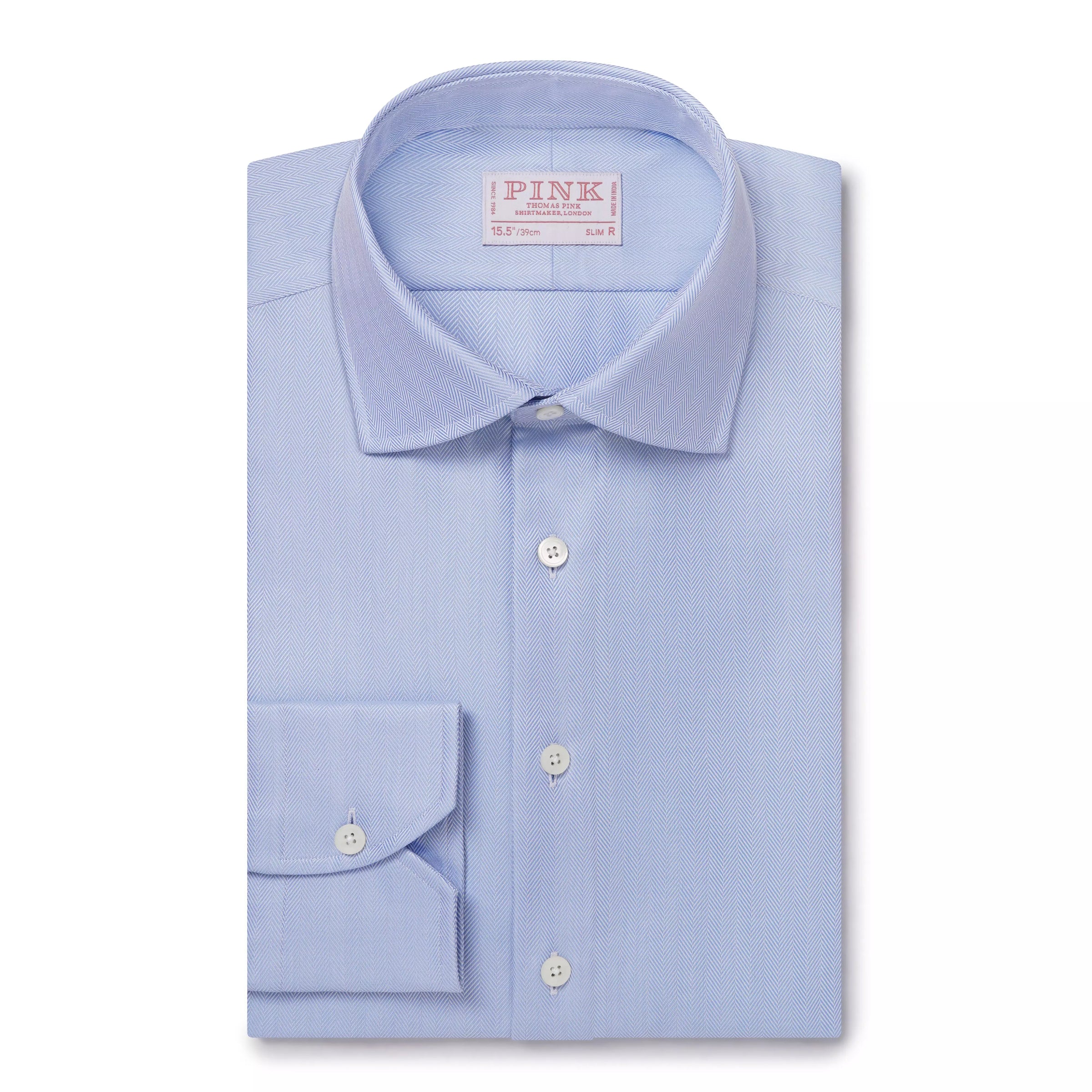 Pale Blue Slim Fit Twill Herringbone Formal Shirt