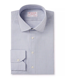 Pale Blue & Green Tailored Fit Graph Check Formal Shirt