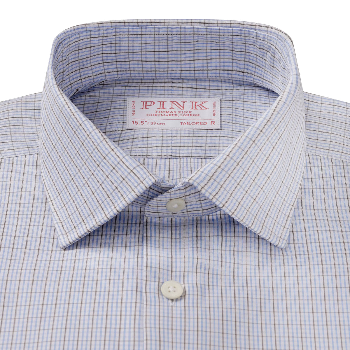 Pale Blue & Green Tailored Fit Graph Check Formal Shirt