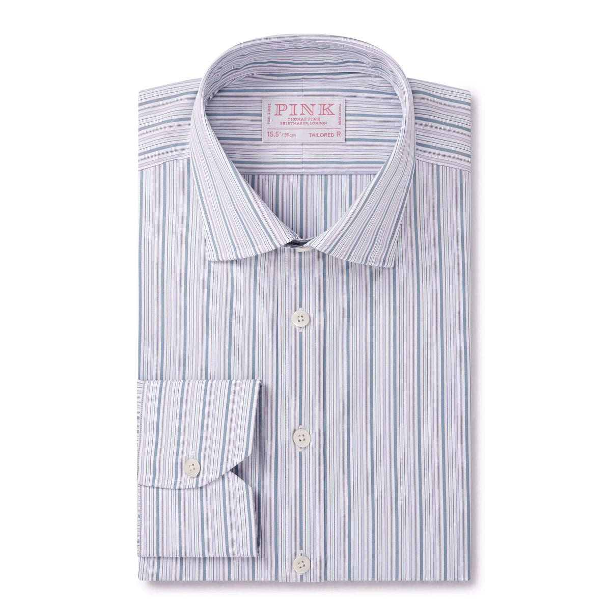 Teal Green & White Tailored Fit Supraluxe Multi Stripe Formal Shirt