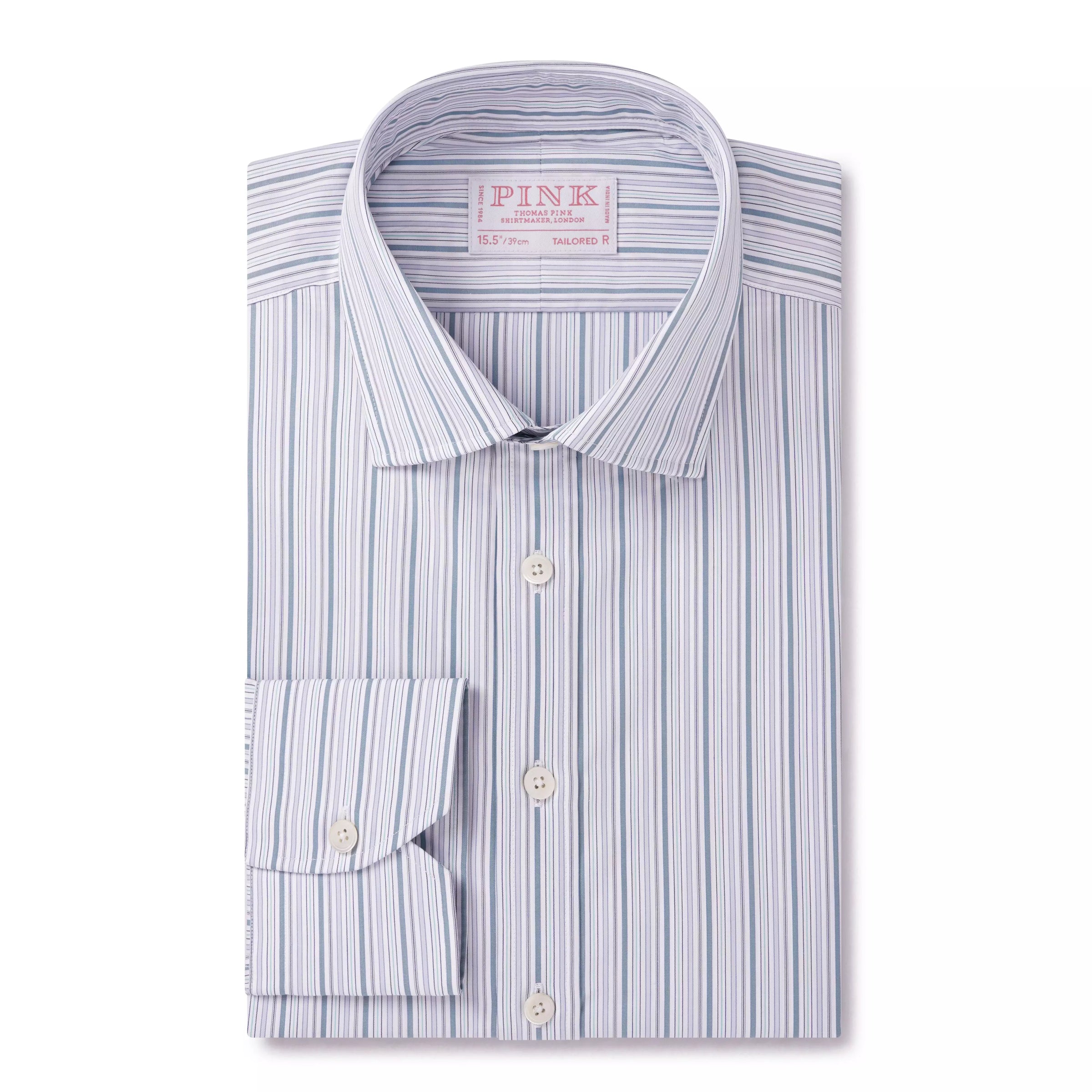 Teal Green & White Tailored Fit Supraluxe Multi Stripe Formal Shirt