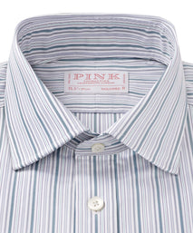 Teal Green & White Tailored Fit Supraluxe Multi Stripe Formal Shirt