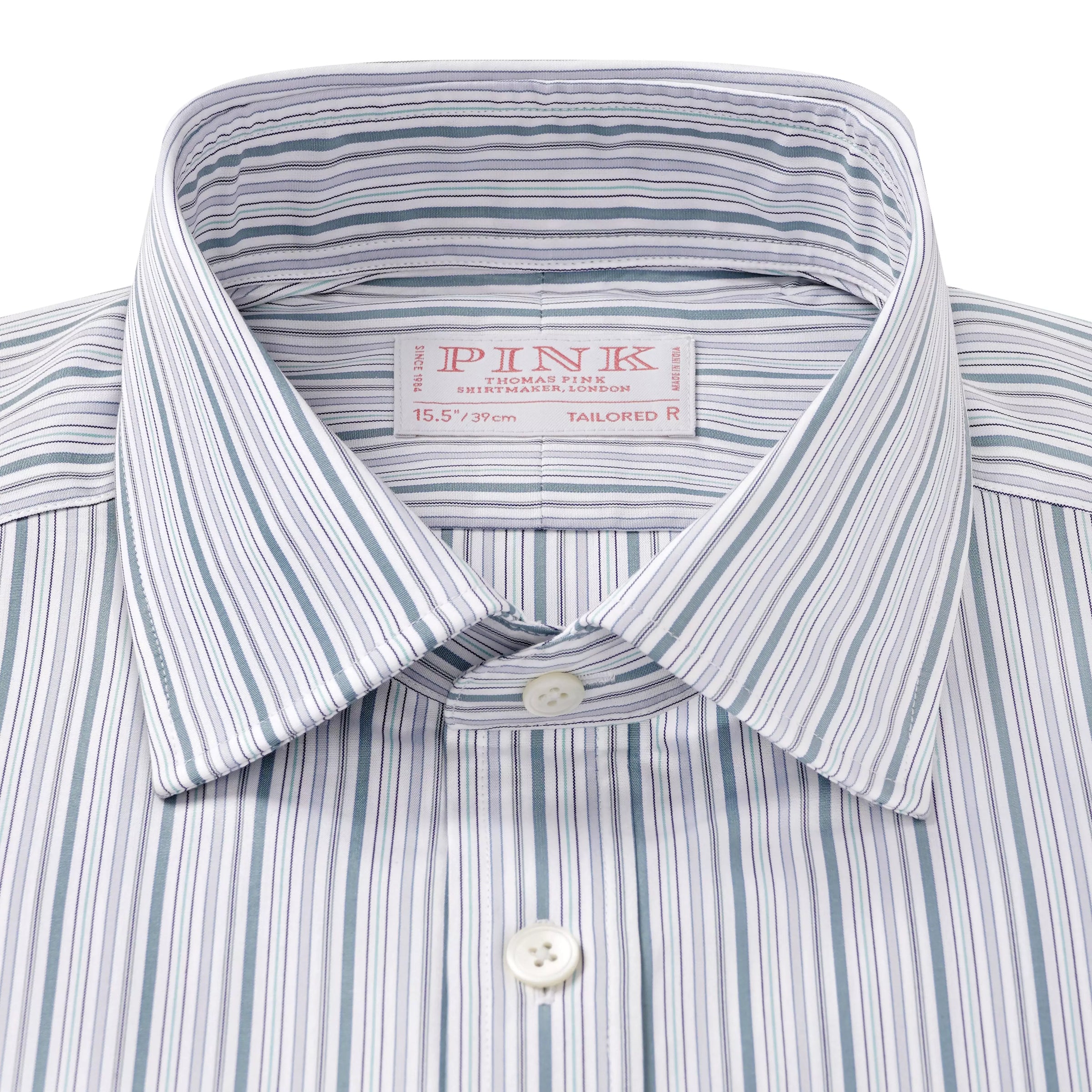Teal Green & White Tailored Fit Supraluxe Multi Stripe Formal Shirt