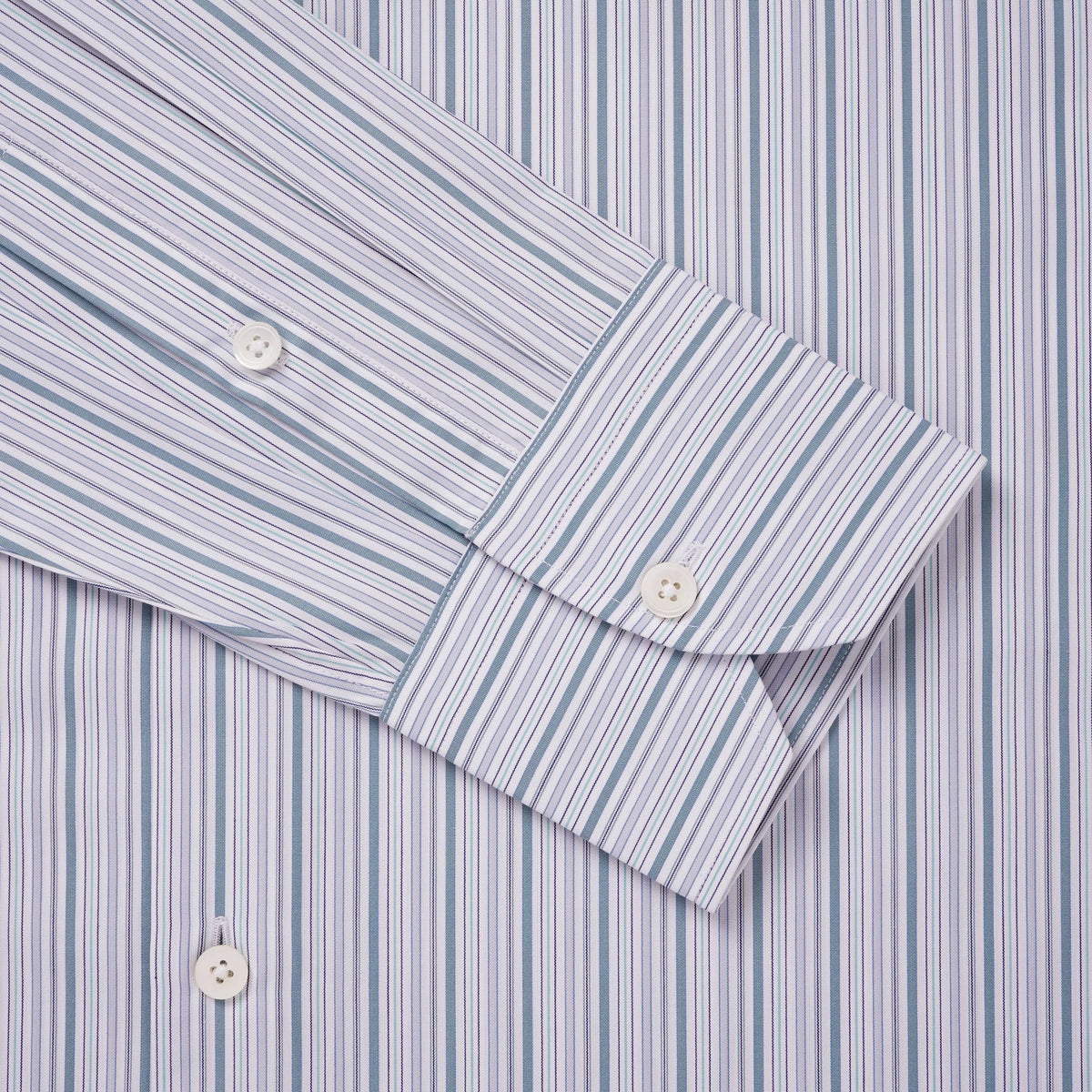 Teal Green & White Tailored Fit Supraluxe Multi Stripe Formal Shirt