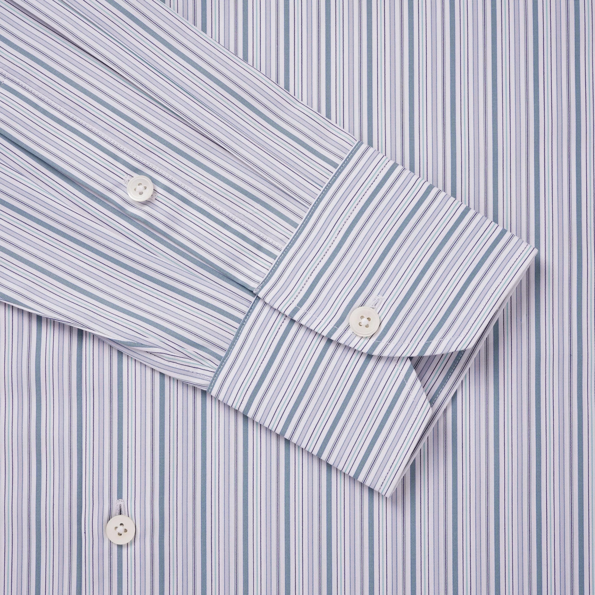 Teal Green & White Tailored Fit Supraluxe Multi Stripe Formal Shirt
