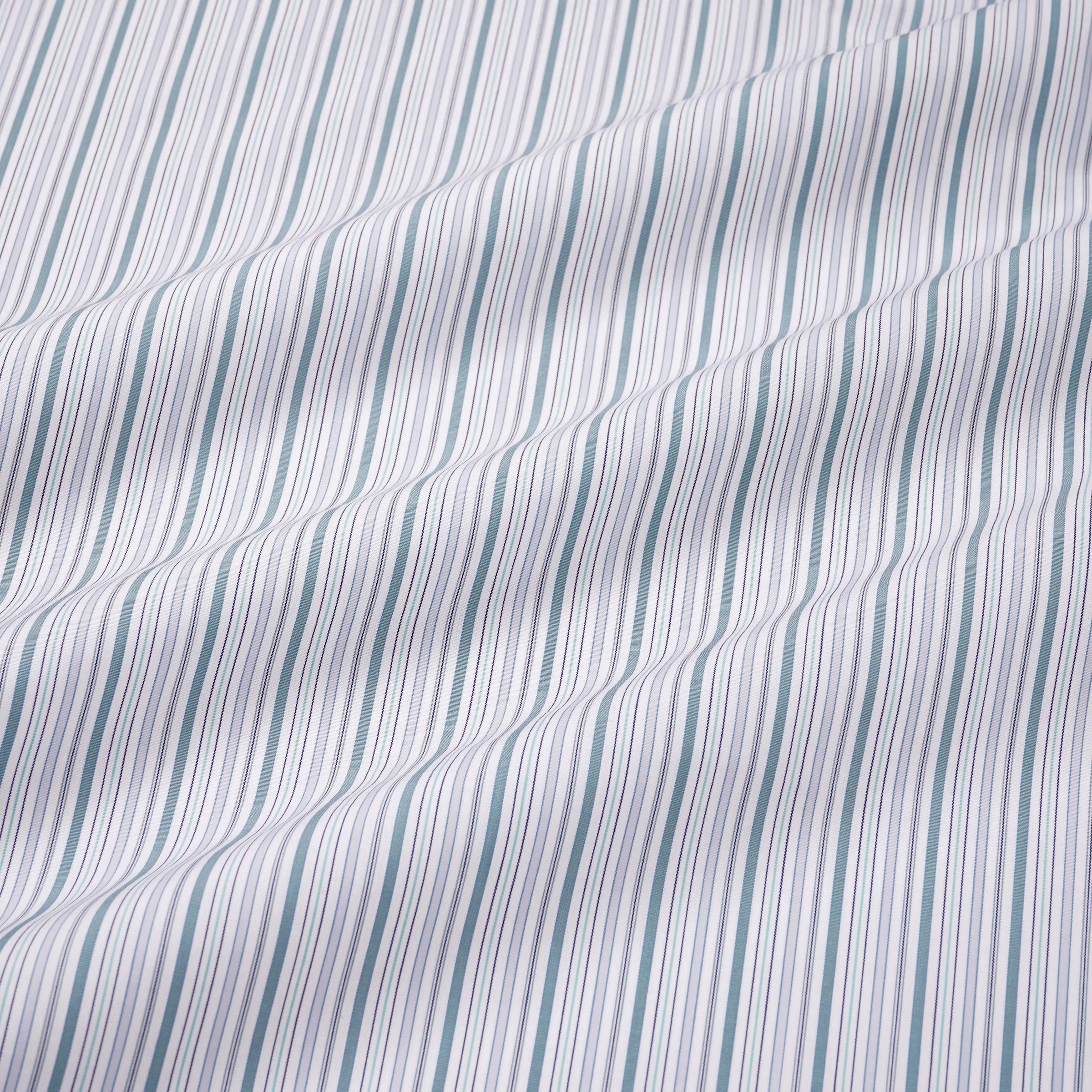 Teal Green & White Tailored Fit Supraluxe Multi Stripe Formal Shirt