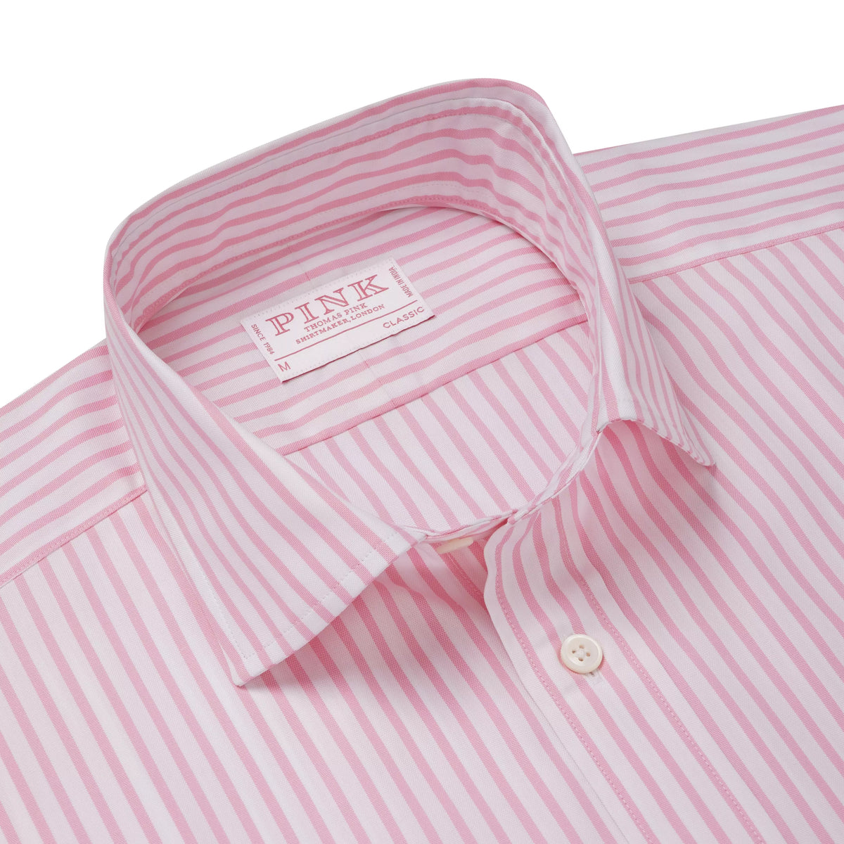 Pink & White Classic Fit Smart Casual Cotton Stripe Shirt
