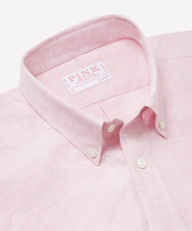 Pale Pink Classic Fit Essential Linen Button Down Smart Casual Shirt