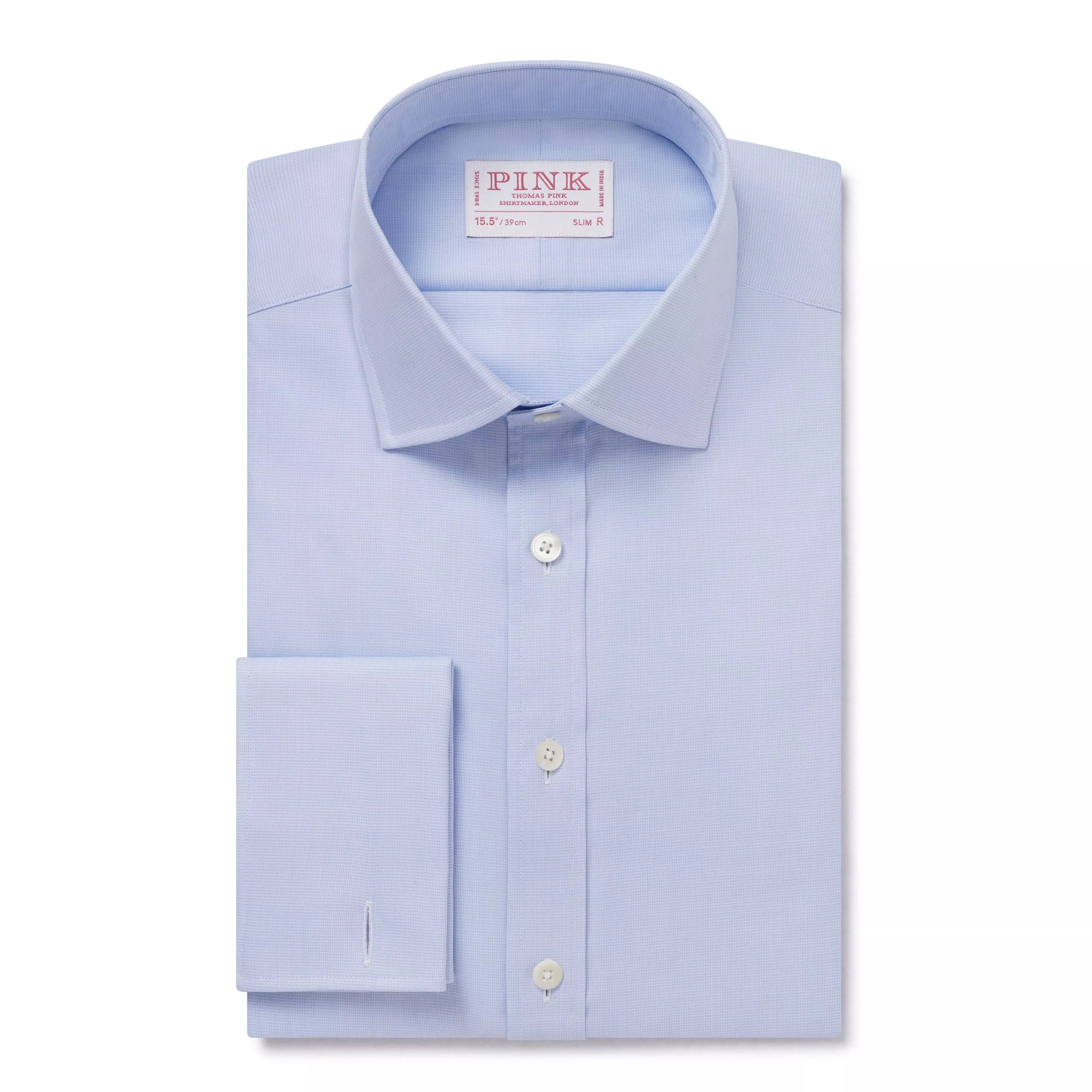 Pale Blue & White Slim Fit Double Cuff Puppytooth Formal Shirt