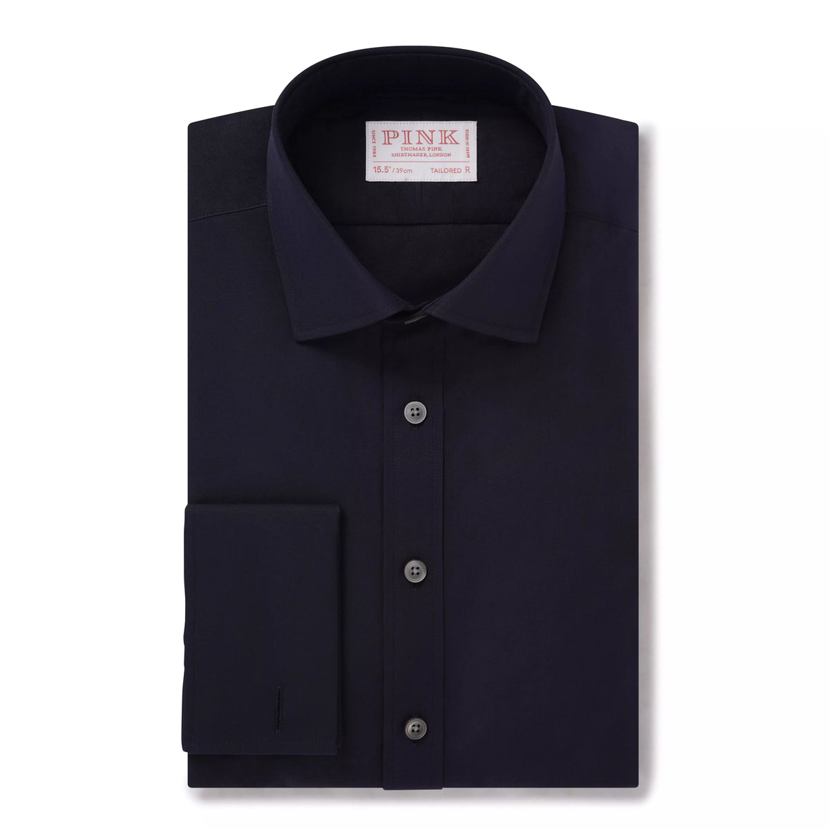 Navy Blue Tailored Fit Double Cuff Ramses Cotton Poplin Formal Shirt