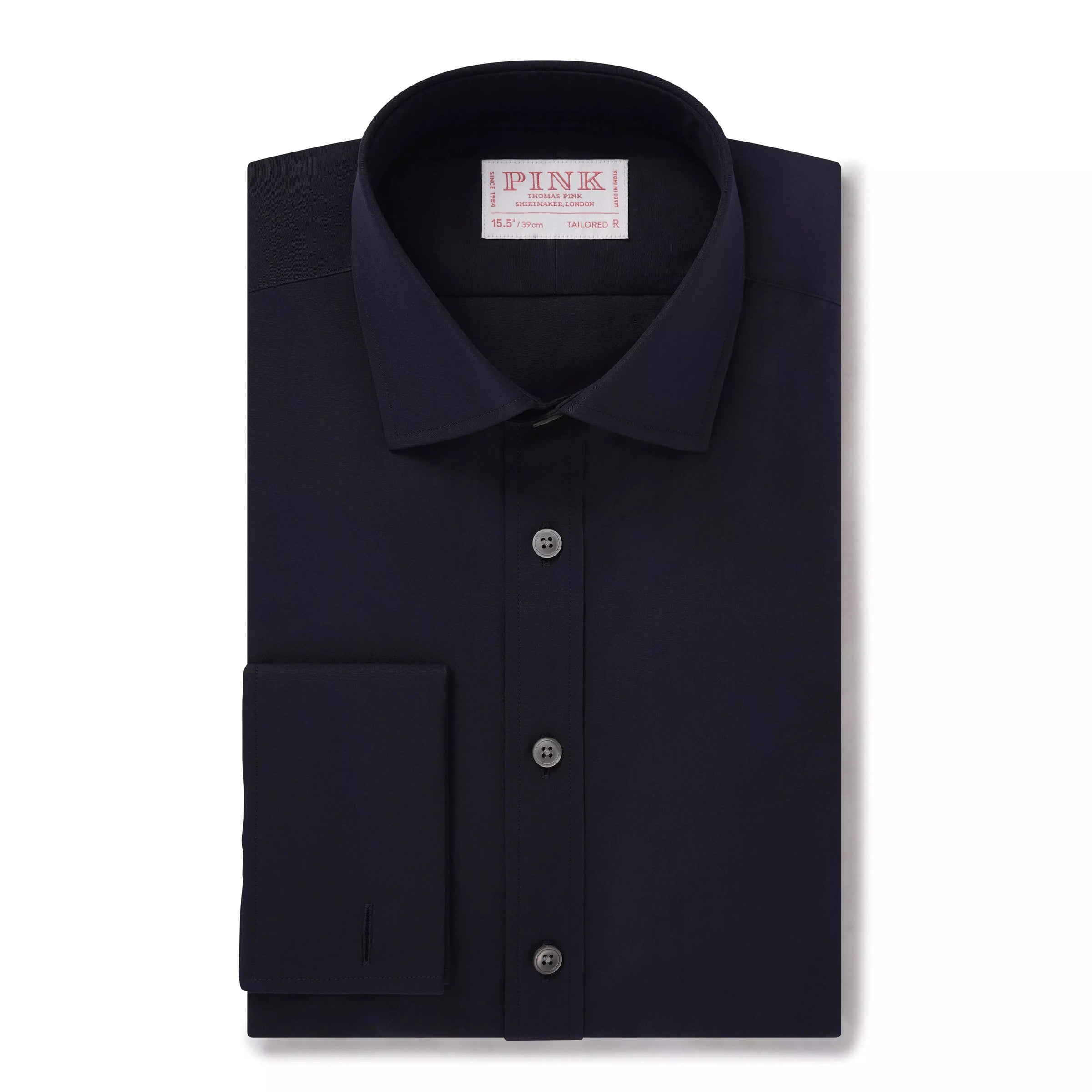 Navy Blue Tailored Fit Double Cuff Ramses Cotton Poplin Formal Shirt